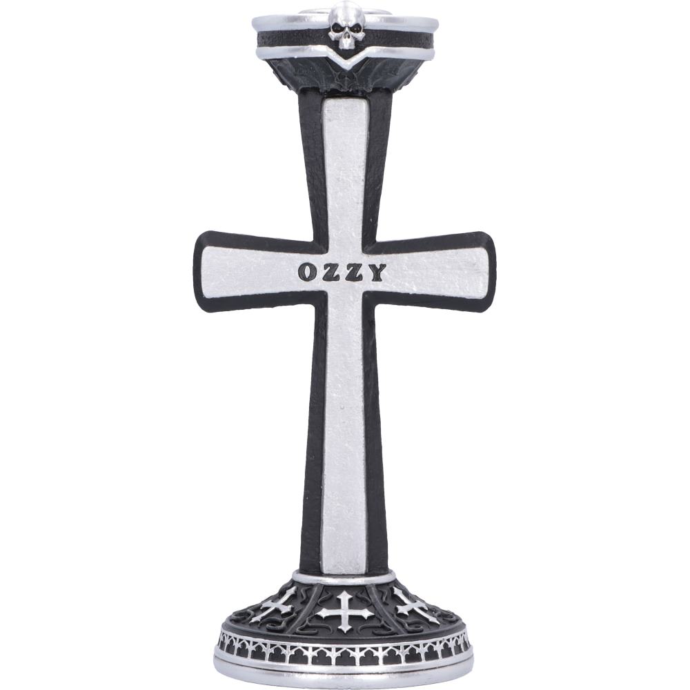 Close-up of the detailed skull accent positioned at the top of the Ozzy Osbourne Gothic candle holder.