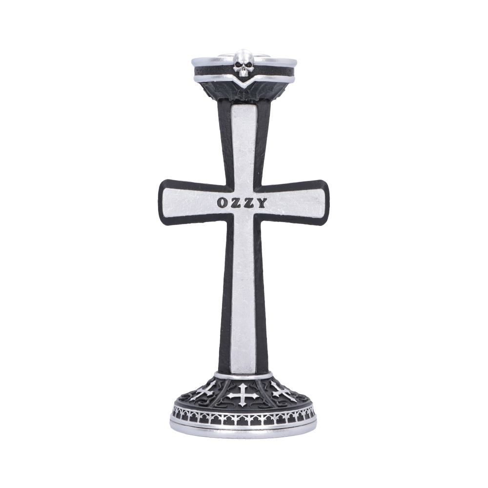 Ozzy Osbourne Prince of Darkness Candle Holder 18.2cm featuring a black and silver cross, skull detail and Gothic-inspired design.