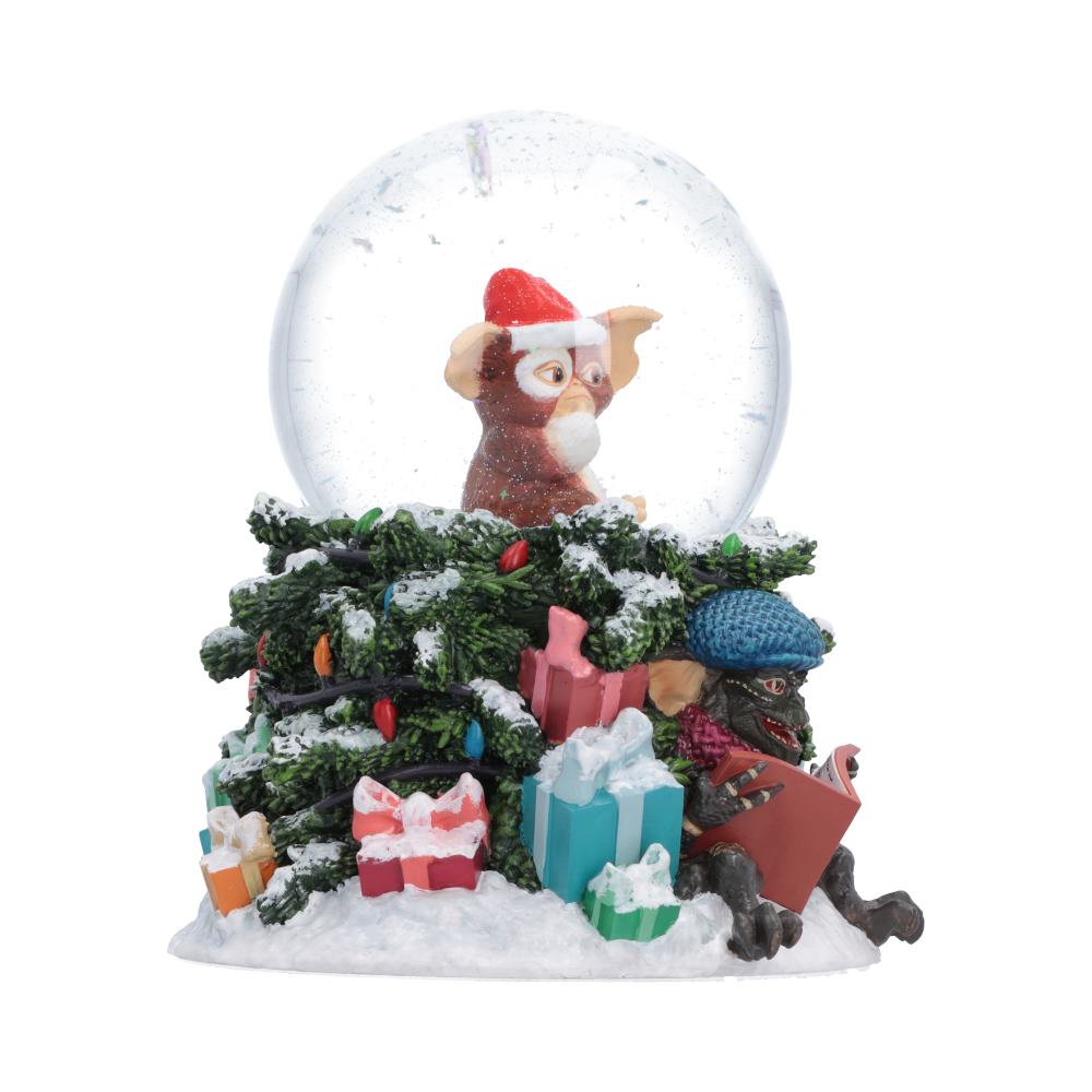 Officially licensed Gremlins Christmas tree snow globe featuring Gizmo in a Santa hat