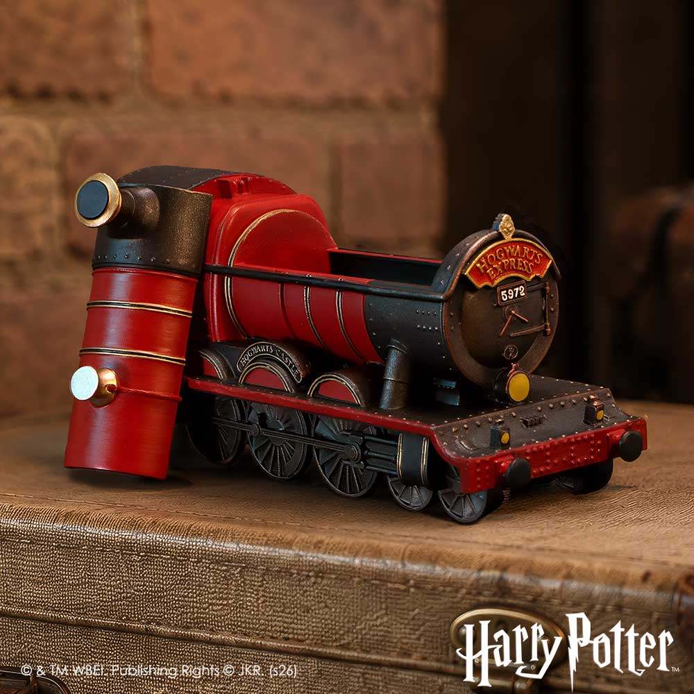 Hand-painted black red and gold details on Hogwarts Express box