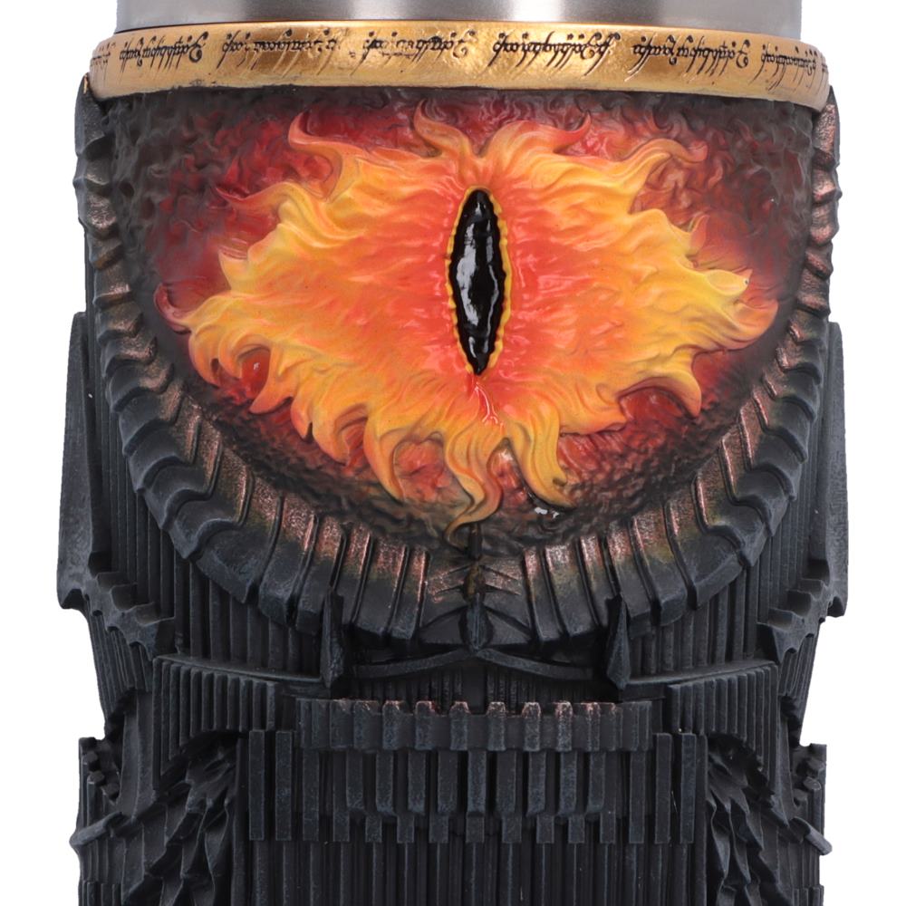 Fiery Eye of Sauron design on the reverse of collectible drinkware