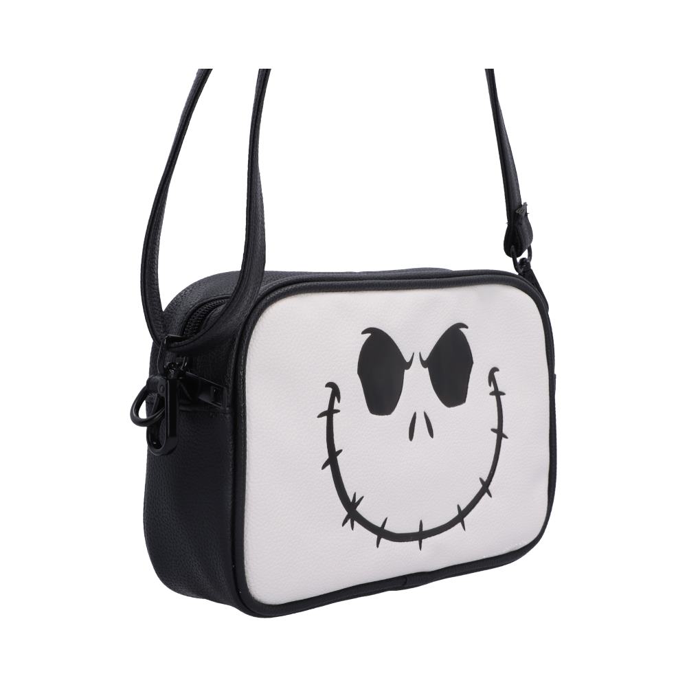 Black and white gothic-inspired Jack Skellington bag design for gothic-inspired fashion.