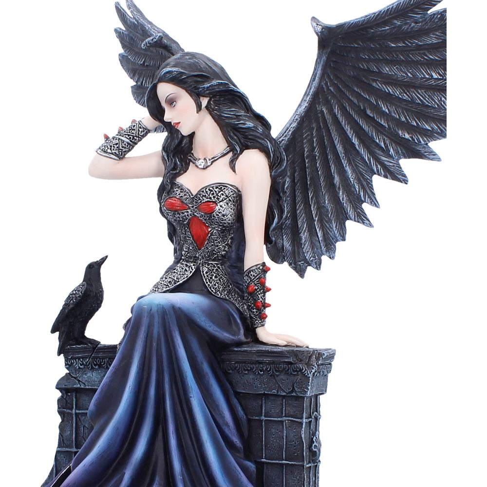 Raven companion detail on gothic fairy figurine