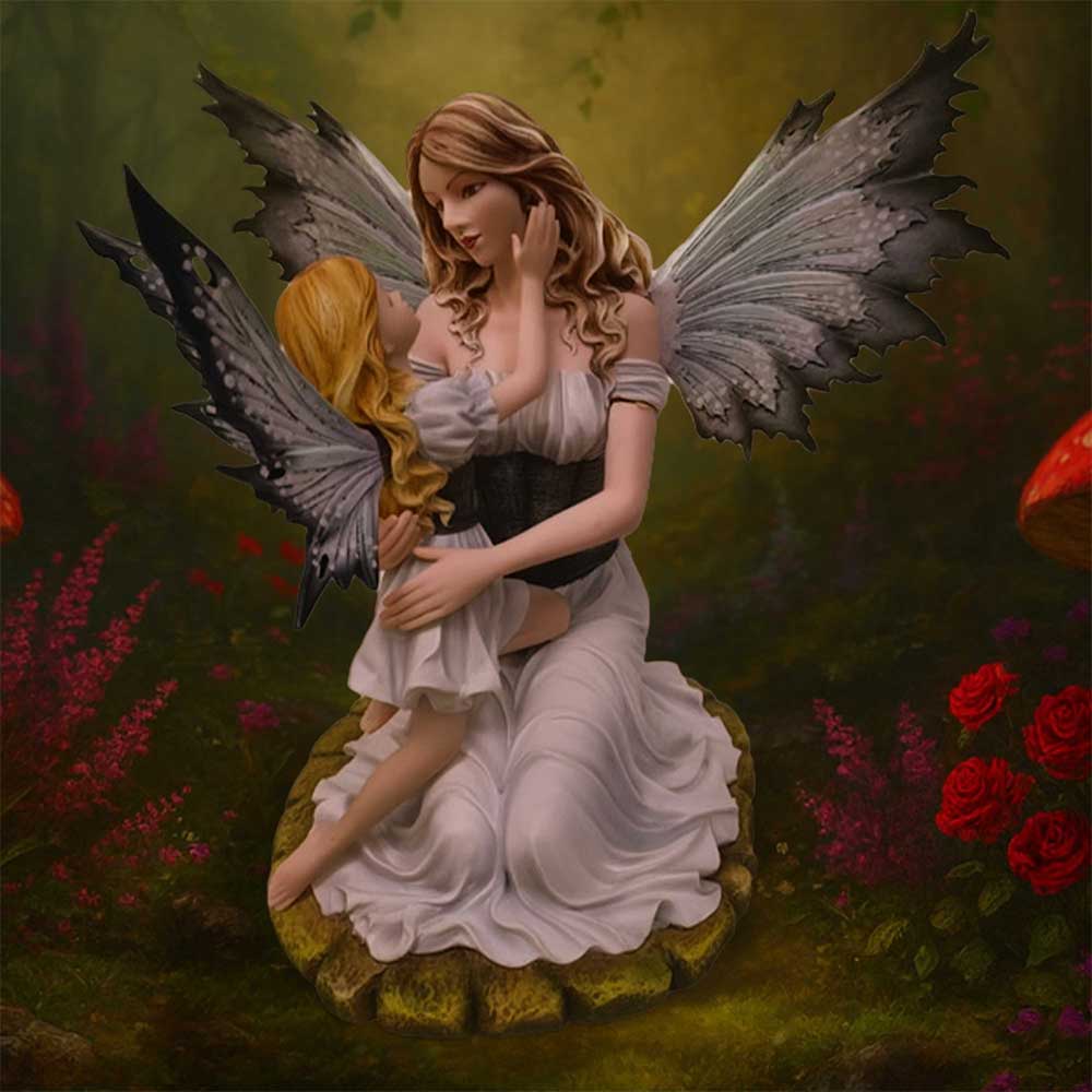 Fairy mother and child fantasy collectible figurine on display