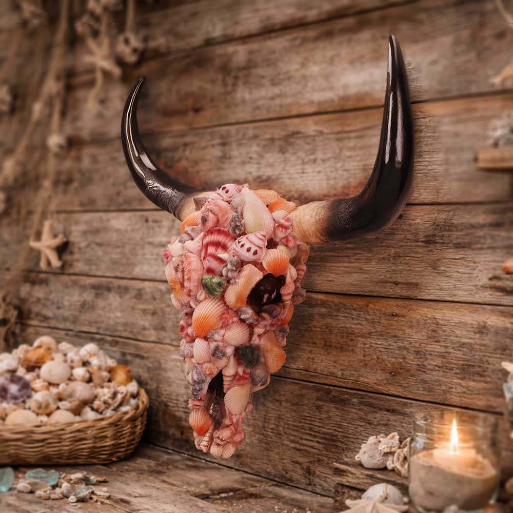 Large gothic skull ornament with ocean-inspired design