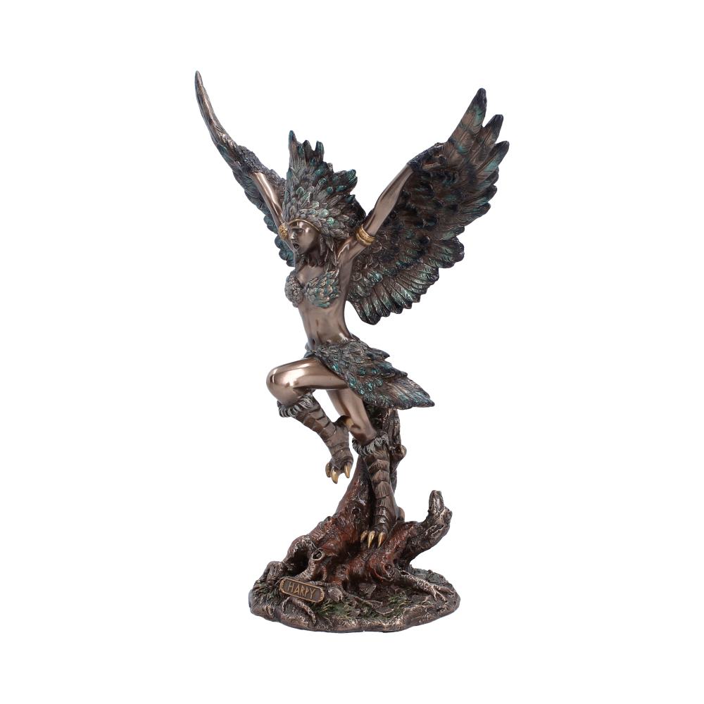 Side view of hand painted Harpy the Creature of Storm and Tempest statue with bronze finish