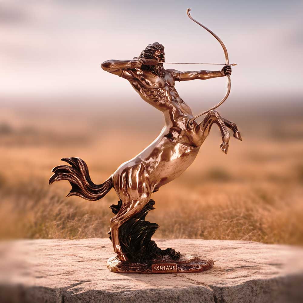 Mythology-inspired bronze Centaur sculpture display figurine with rocky base detail.