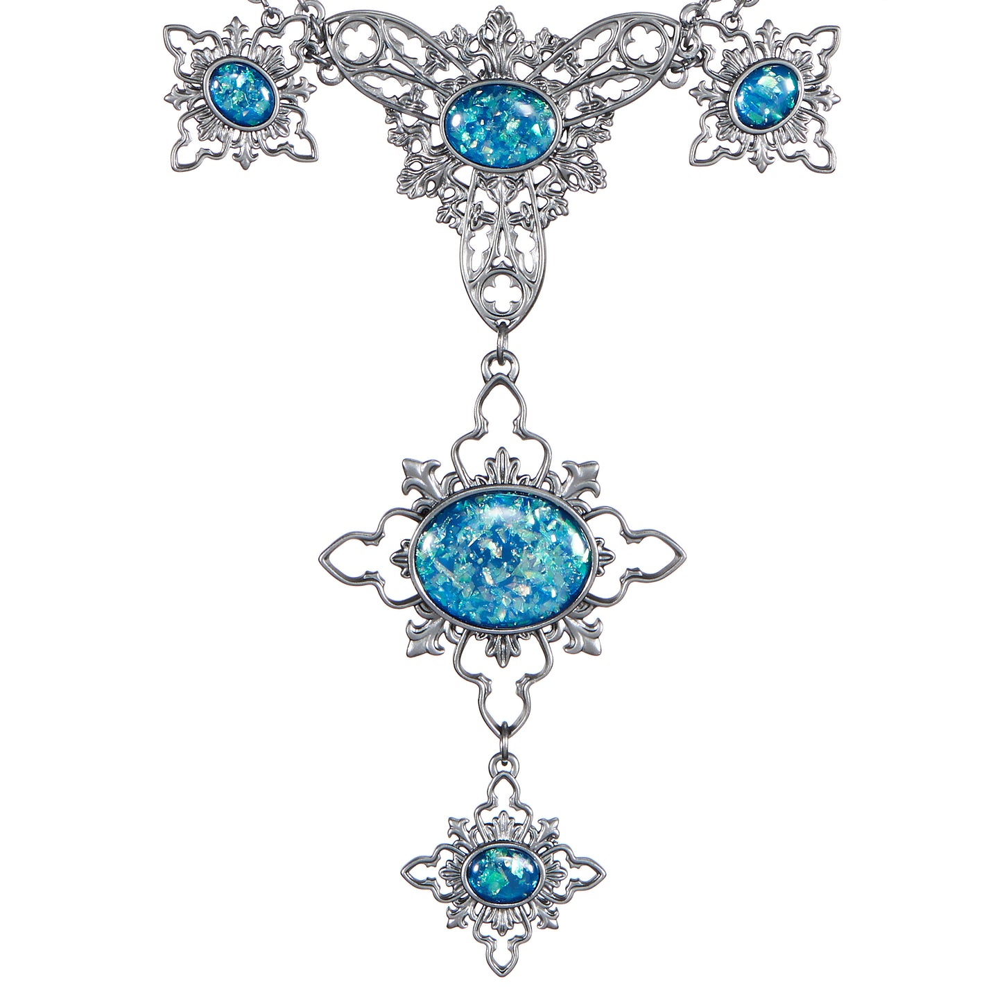 Replica necklace with aged silver metalwork design