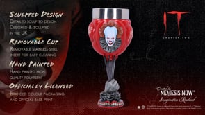 IT Time To Float Goblet video showing Pennywise figure, red balloon details, stainless steel insert, and hand-painted finish