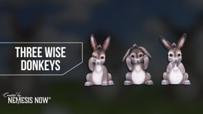 360° view of the Three Wise Donkeys Figurine Set 11cm showcasing the three adorable donkeys and their See No Evil, Hear No Evil and Speak No Evil poses.