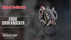 Iron Maiden Killers Door Knocker video showcasing Eddie's detailed sculpting, durable metal knocker, hand-painted resin craftsmanship, and iconic Killers-inspired design.
