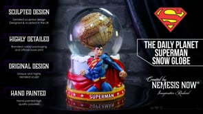DC The Daily Planet Superman Snow Globe video showing Daily Planet detail, swirling glitter, Superman base sculpt, and hand-painted finish