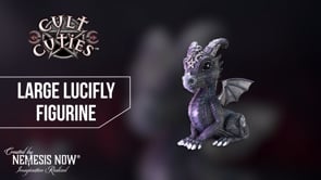 360° view of the Lucifly Dragon Figurine (Large) showcasing the gothic dragon design, expansive wings, occult-inspired detailing, and hand-painted resin finish.