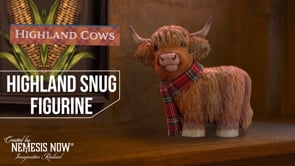 360° view of the Highland Snug Highland Cow Figurine 11.5cm showcasing the adorable Highland cow, cosy Scottish scarf and detailed hand-painted finish.