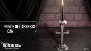 360° view of the Ozzy Osbourne Prince of Darkness Candle Holder 18.2cm showcasing the black and silver cross, skull accent and Gothic cross details around the base.