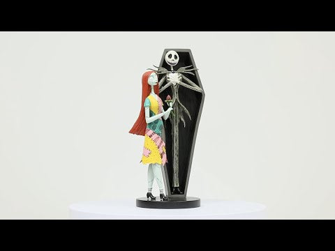 360° view of the Jack Skellington and Sally Coffin Figurine 24cm by Disney Showcase showcasing the hand-painted characters, Gothic coffin design and detailed finish.