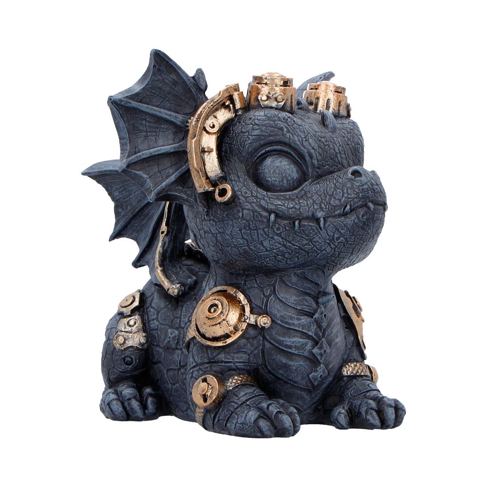 Steampunk-style dragon figurine with mechanical elements