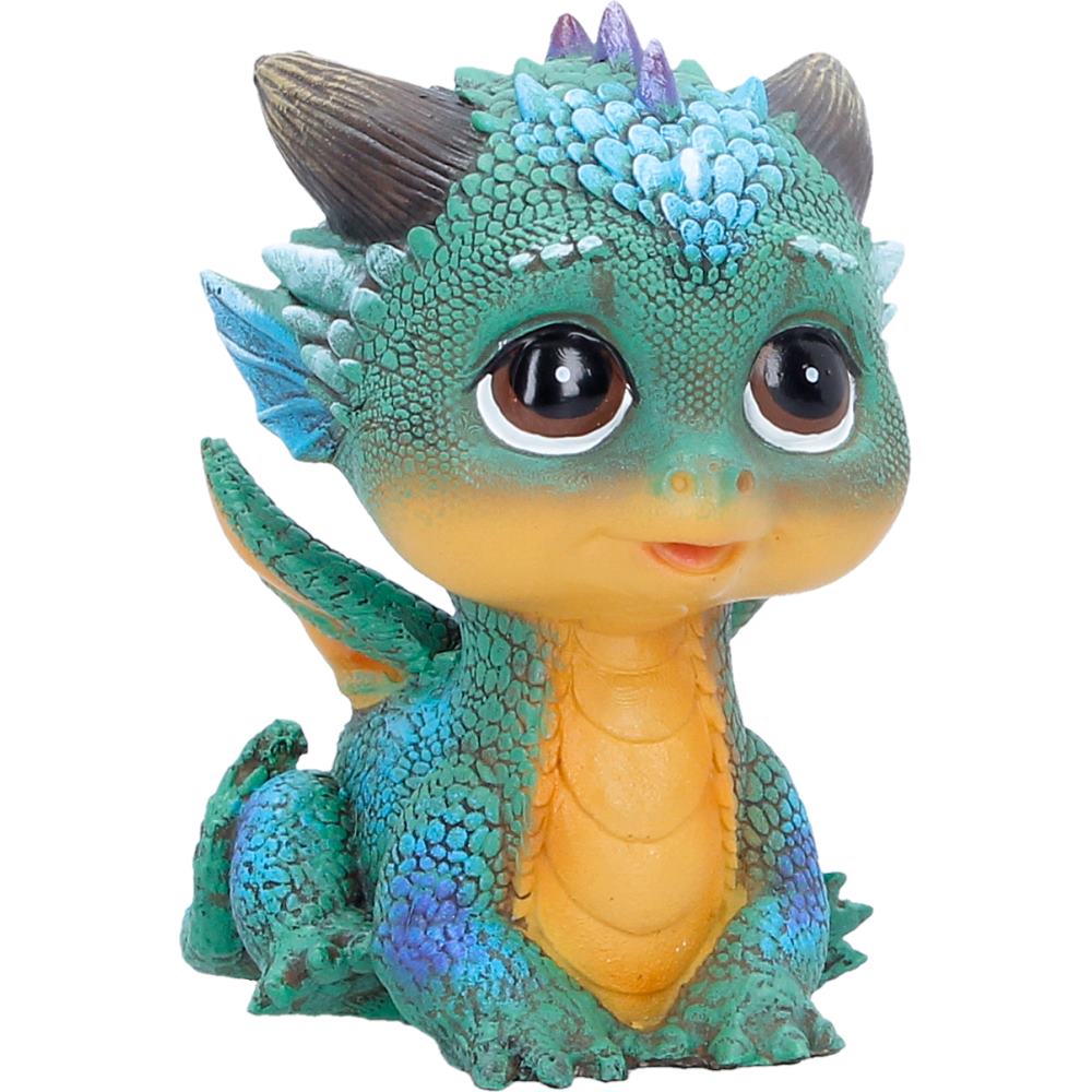 Cute dragon figurine with colourful green blue and yellow design