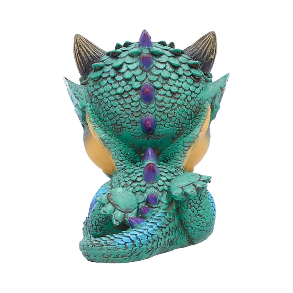 Back view of Kindle dragon figurine with teal and purple accents