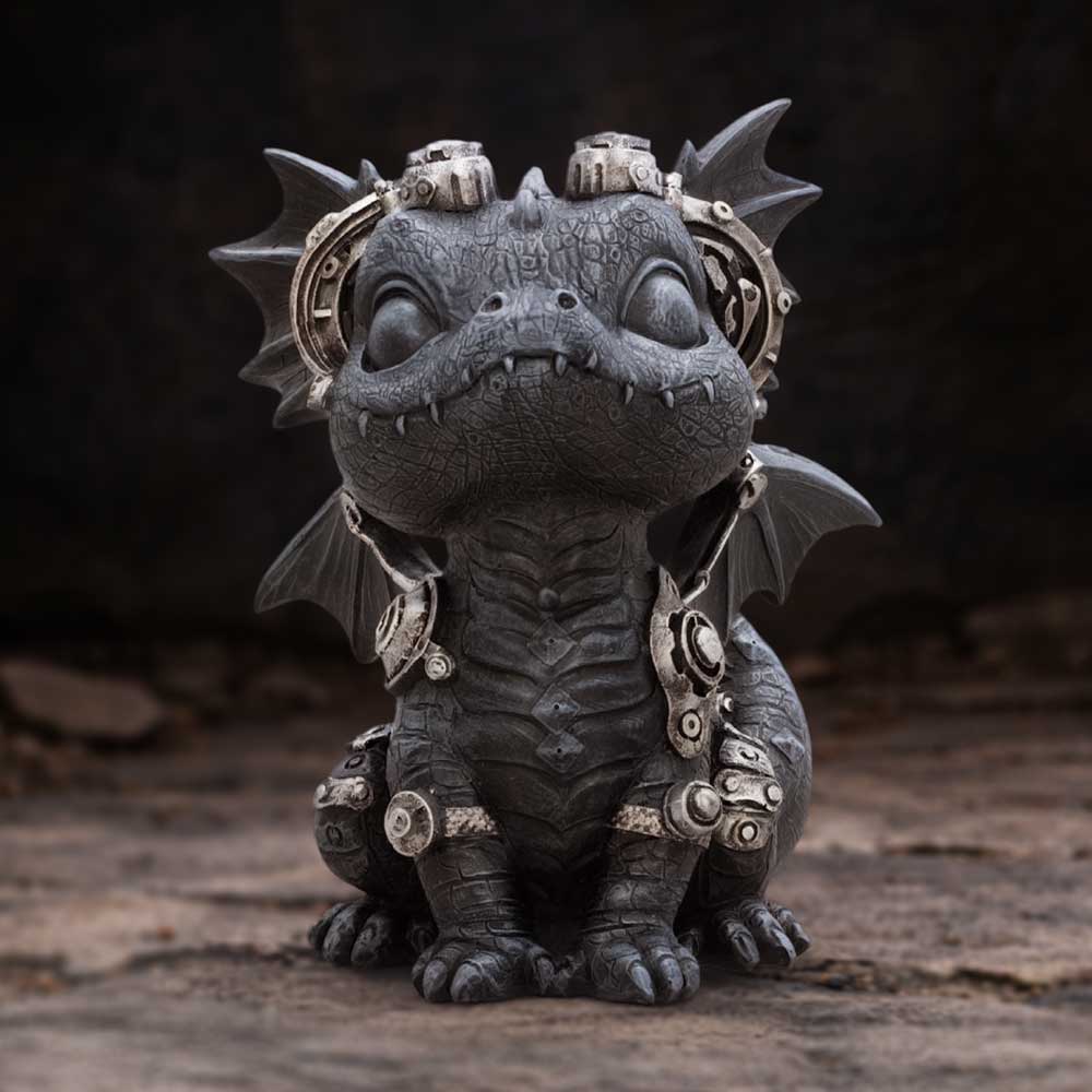 Hand-painted dragon figurine with dark grey accents