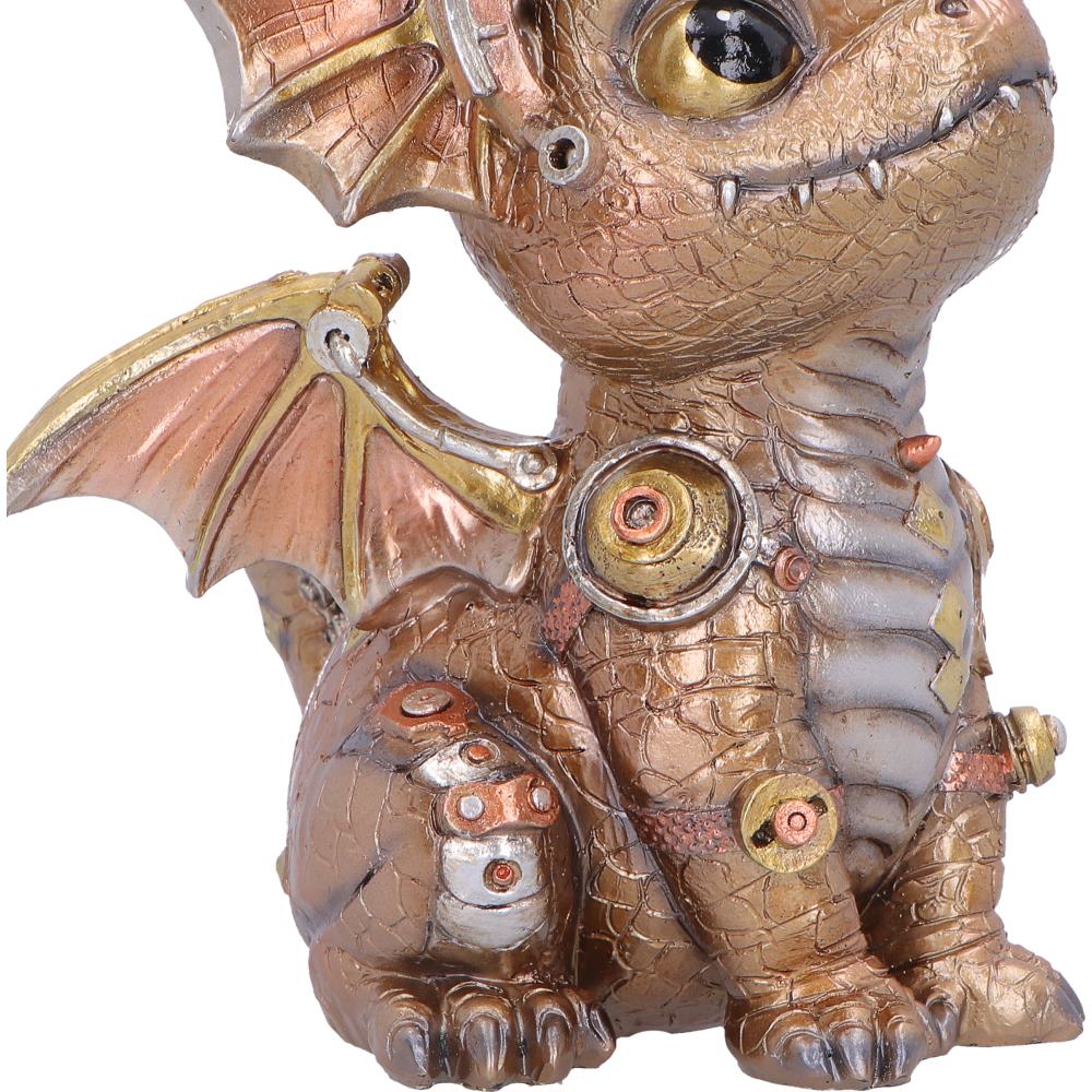 Steampunk dragon showing gold mechanical detailing