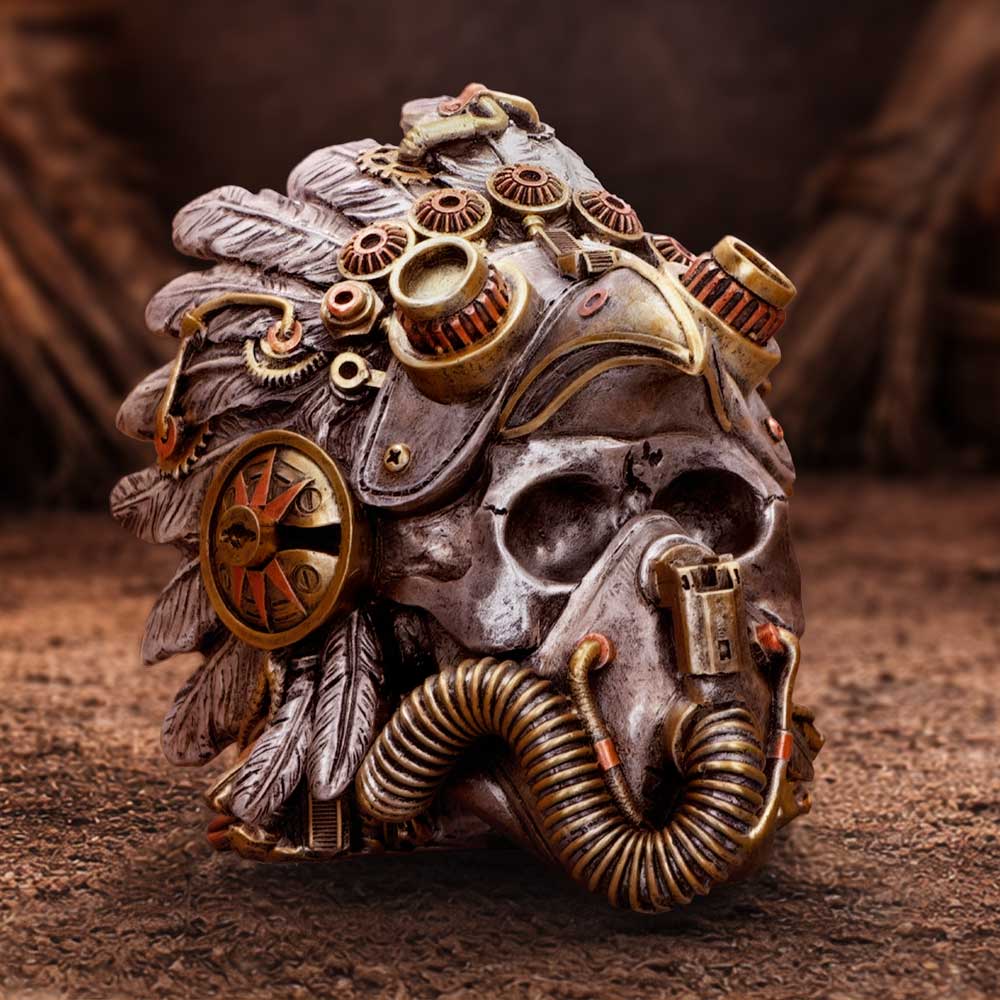 Steampunk skull ornament with tribal-inspired design