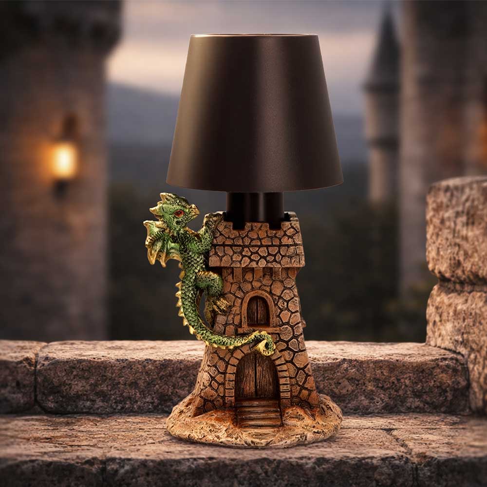 Castle Keeper lamp illuminated on display and full display view