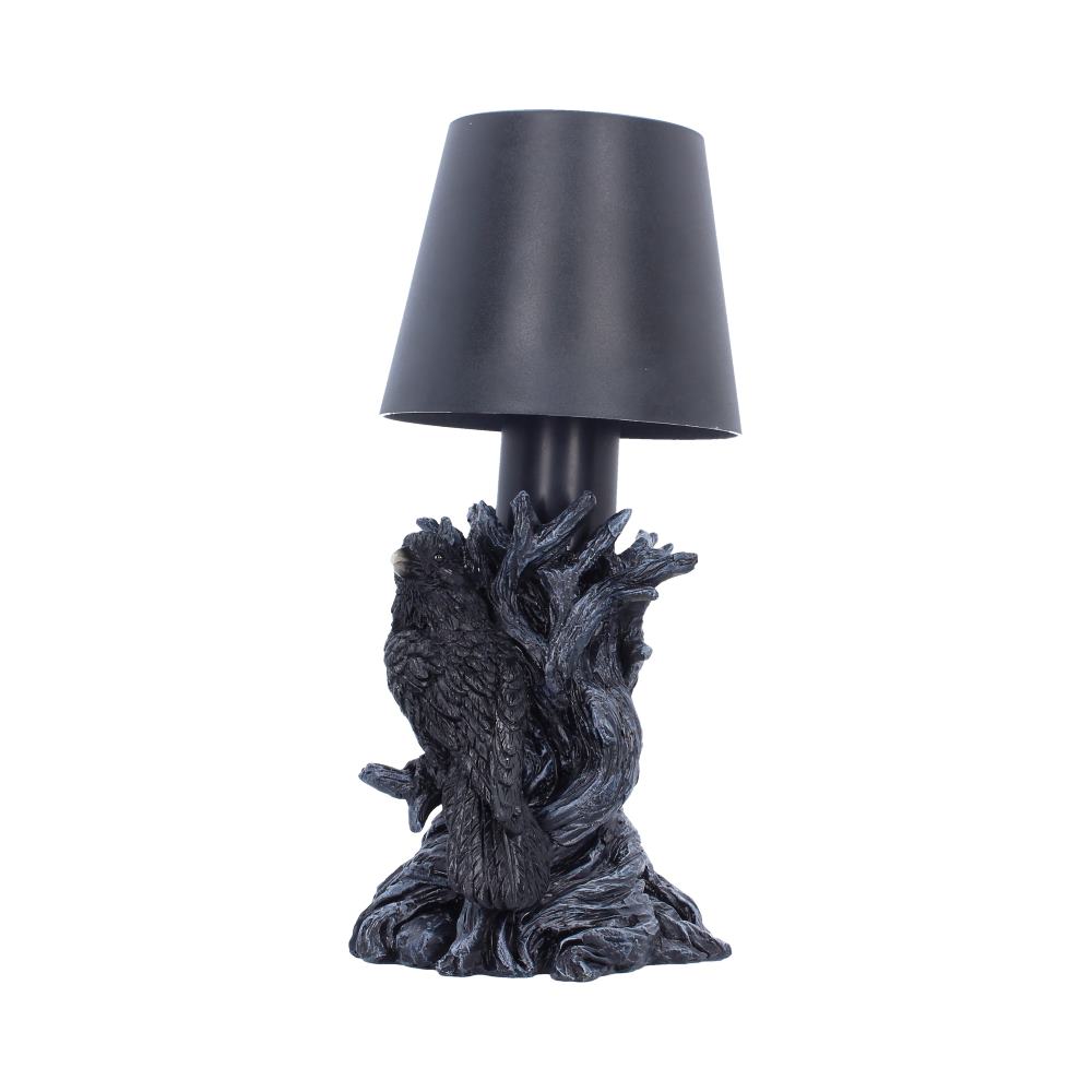 Raven lamp side view showing gothic detail