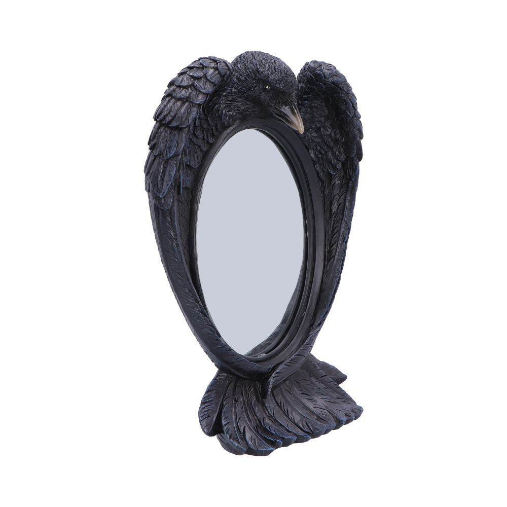 Gothic raven mirror with oval reflective design