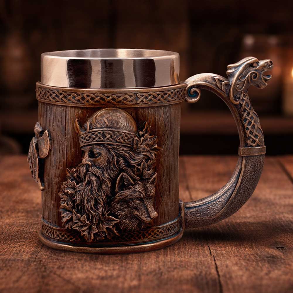 Small Viking tankard Norse design with removable stainless steel insert inside
