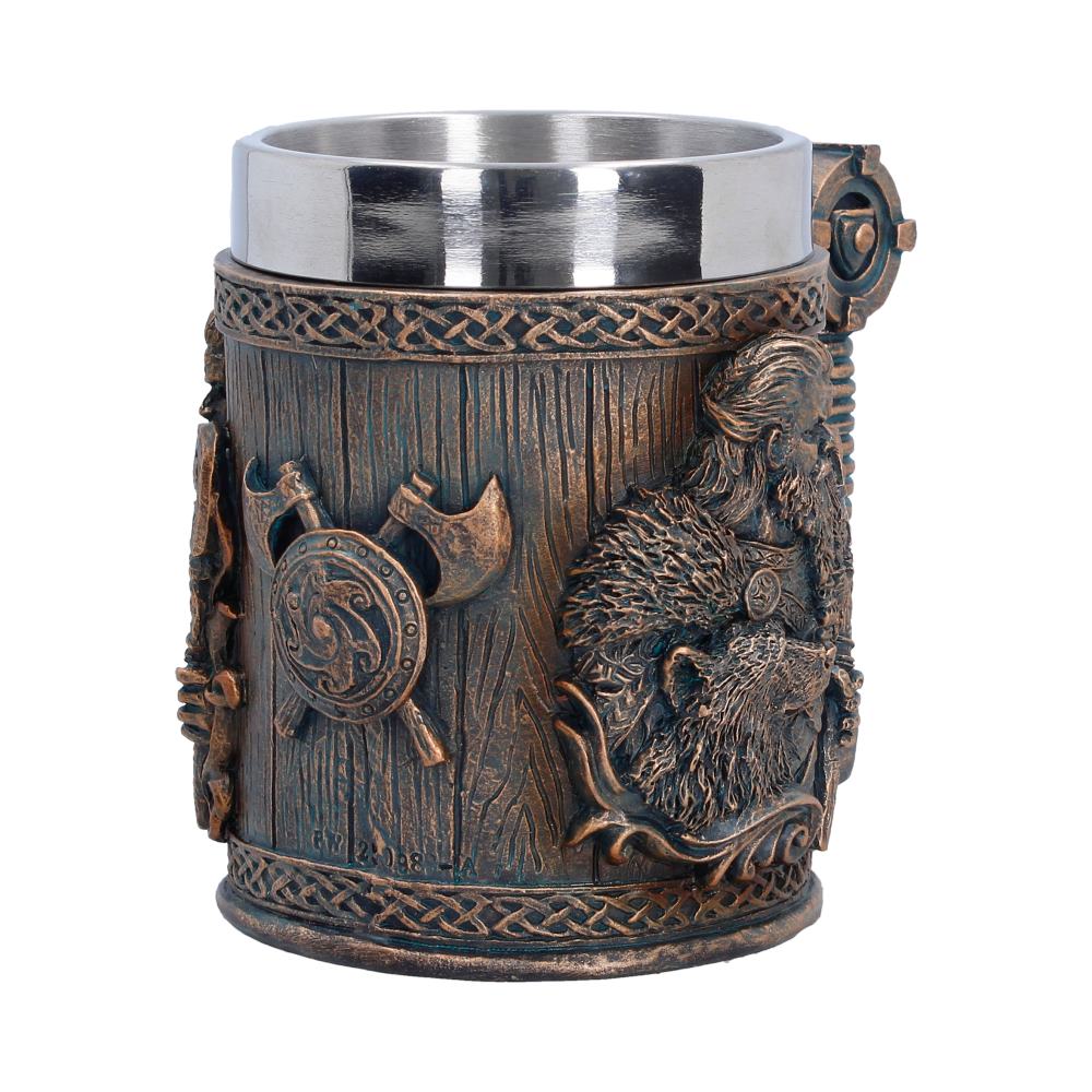 Viking mug side view showing sword hilt handle