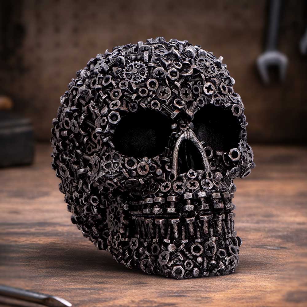 Hand-painted Steampunk-inspired skull figurine collectible