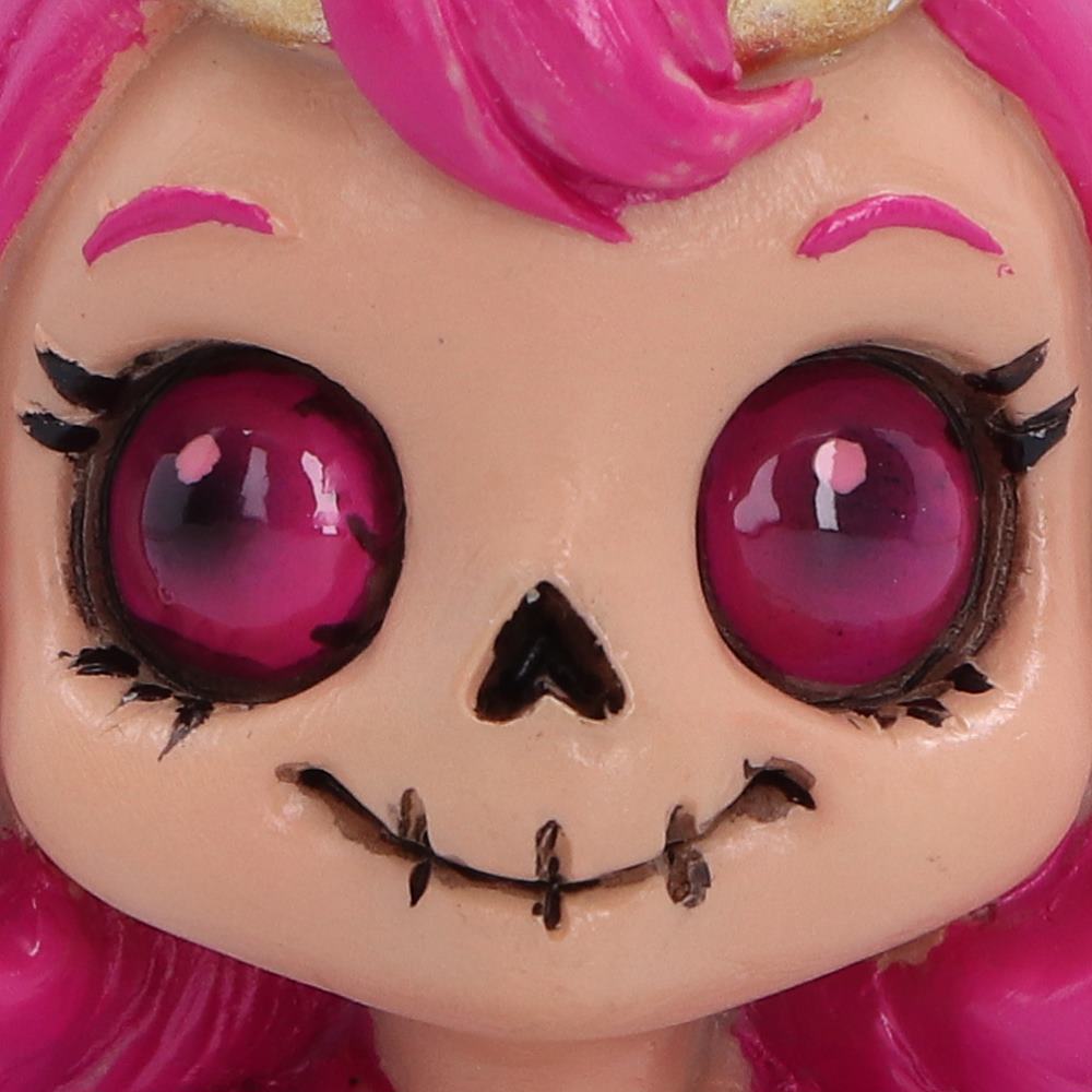 Close-up of Spirit Fairy Beatrix with pink hair, large pink eyes and cute smile
