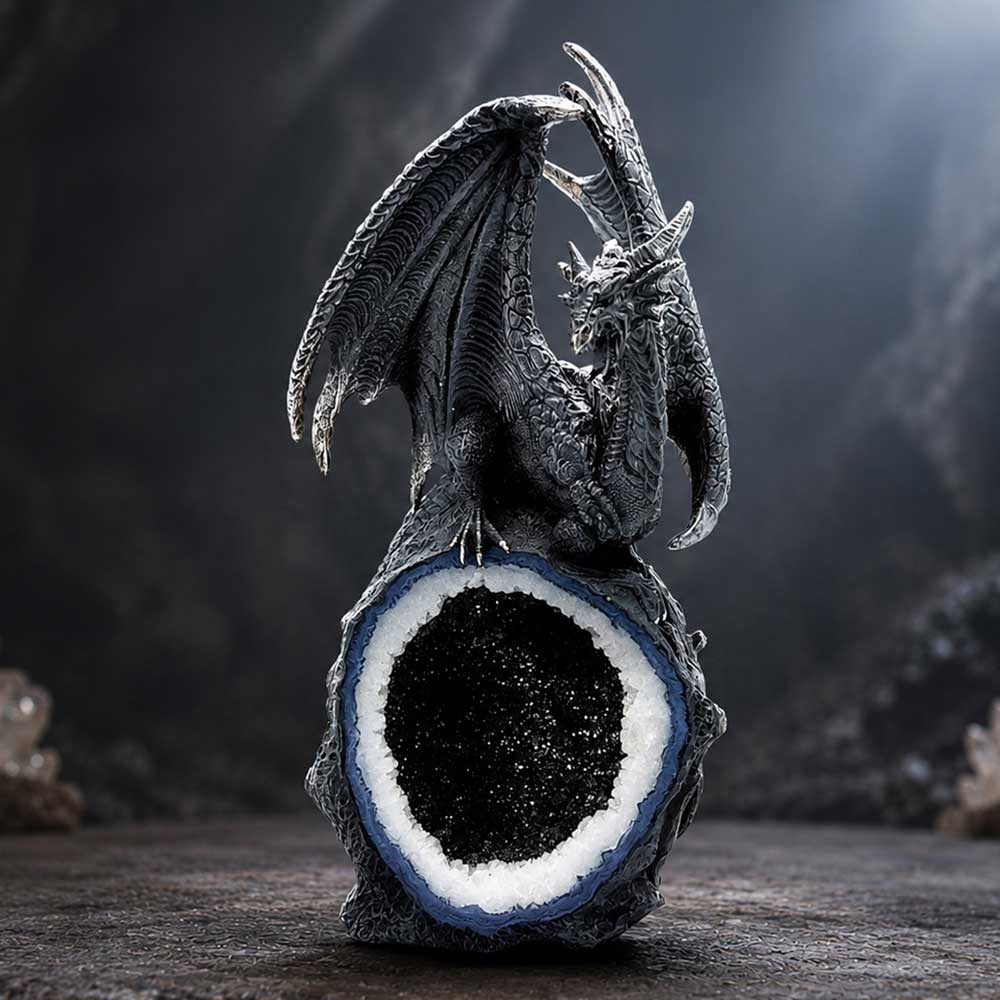 Midnight Crystal Overseer dragon figurine displayed as a Gothic fantasy ornament