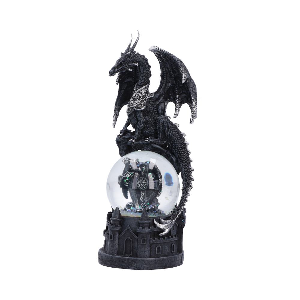 Dragon’s Dominion Snow Globe 20.7cm by Nemesis Now featuring a black and silver dragon