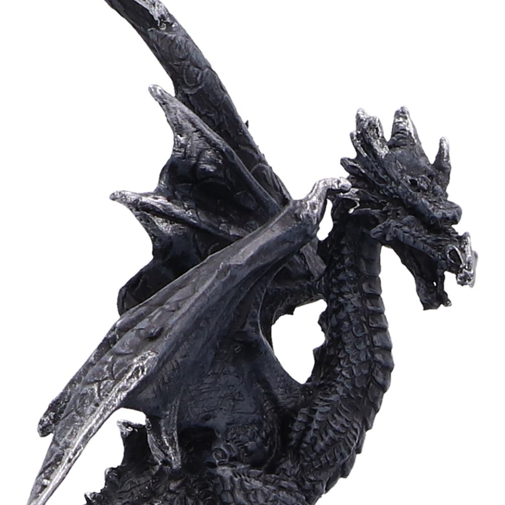 Detailed black dragon with silver accents from the Midnight Geode Guardians figurine