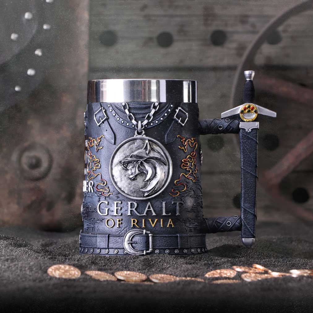 Hand-painted The Witcher collectible tankard display