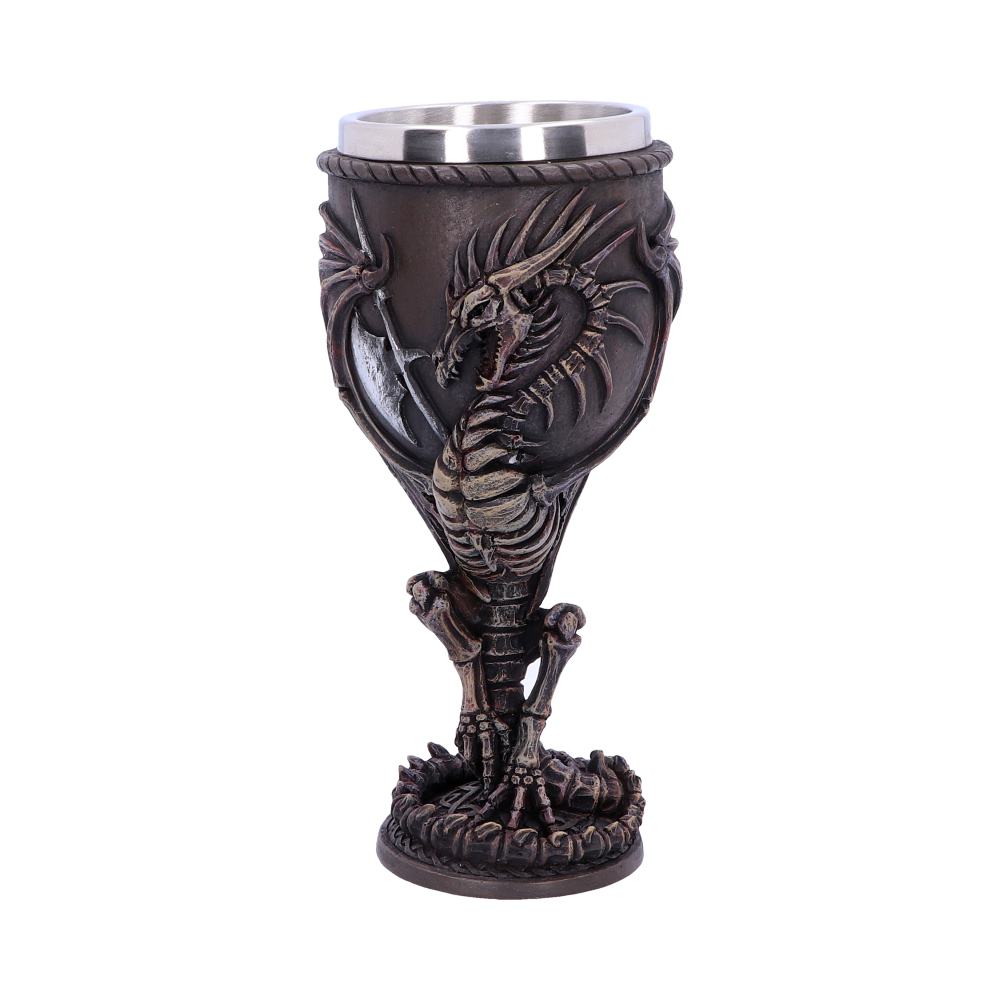 Fossilised Goblet 17cm featuring an intricately sculpted dragon skeleton supporting the goblet with hand-painted fossil detailing.