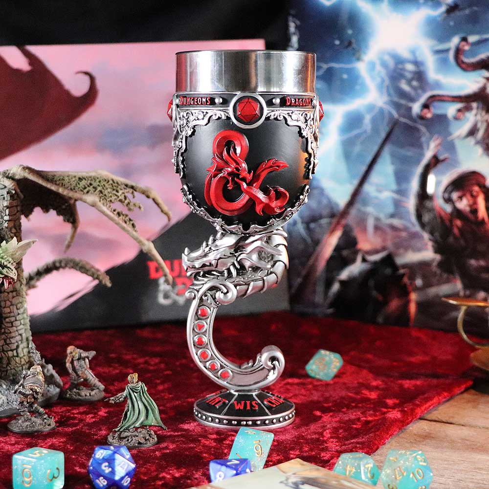 Ancient Red Dragon stem detail on D&D goblet with stainless steel insert