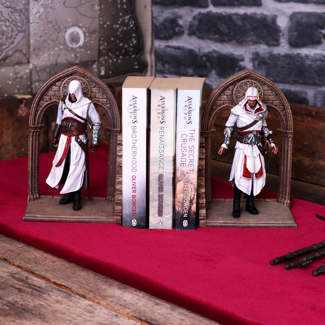 Hand-painted Assassin's Creed bookends display