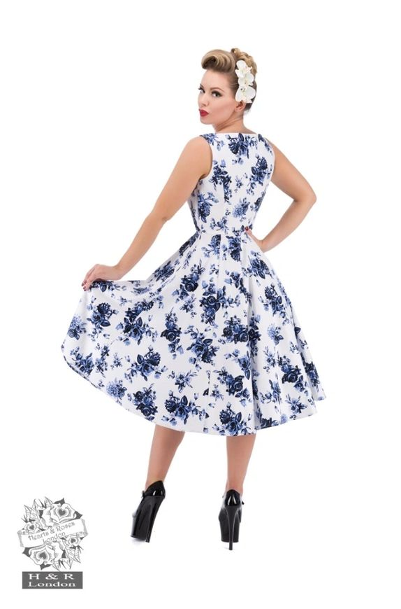 Hearts & Roses Blue Rosaceae Swing Dress