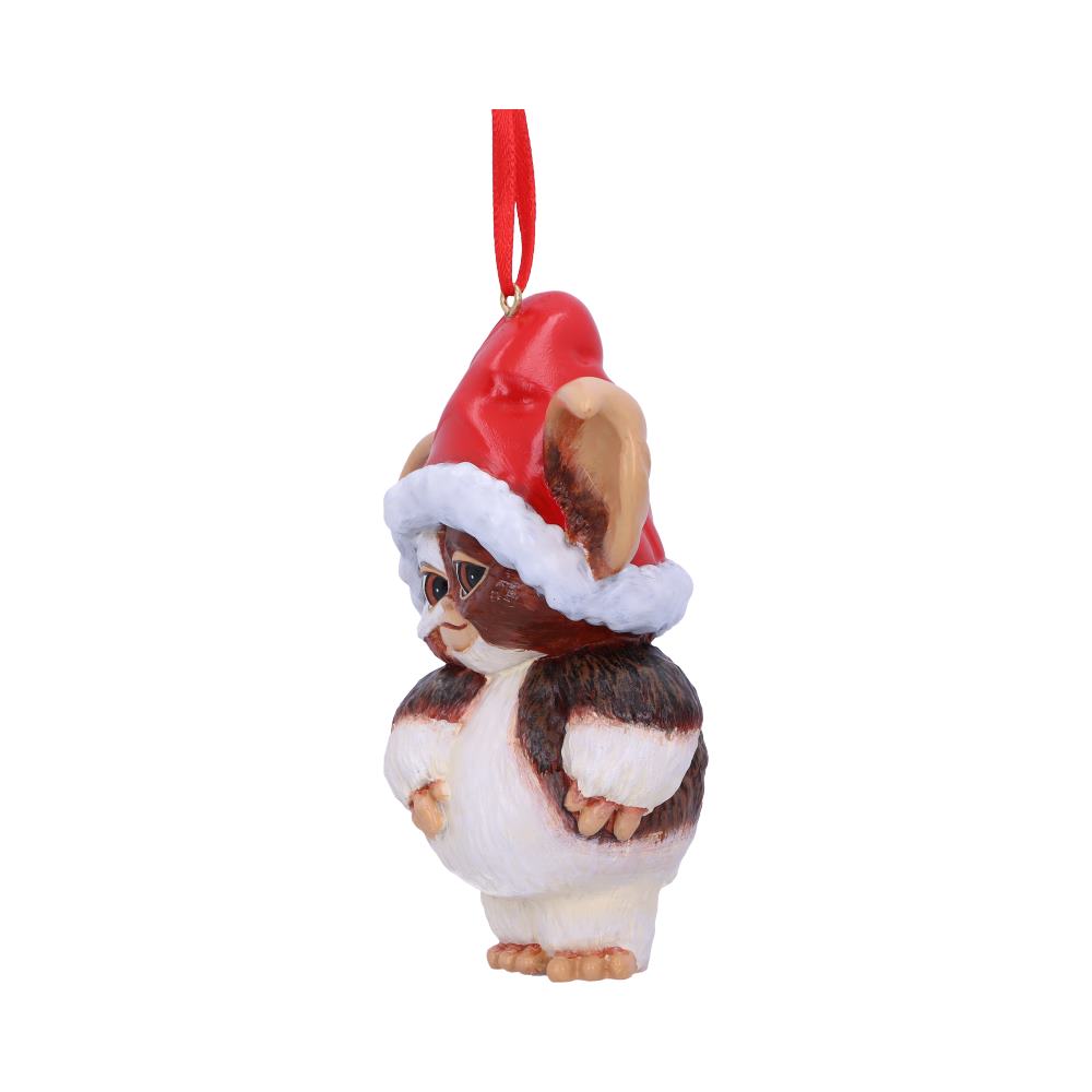 Side view of hand painted Gremlins Gizmo Santa ornament