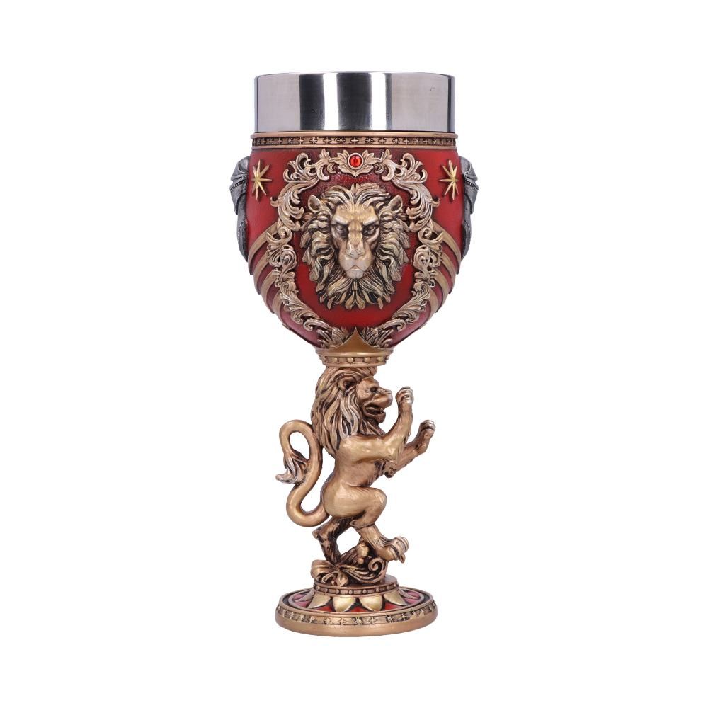 Back view of the Harry Potter Gryffindor Collectible Goblet showing the detailed house crest, decorative sculpting, and hand-painted resin finish.