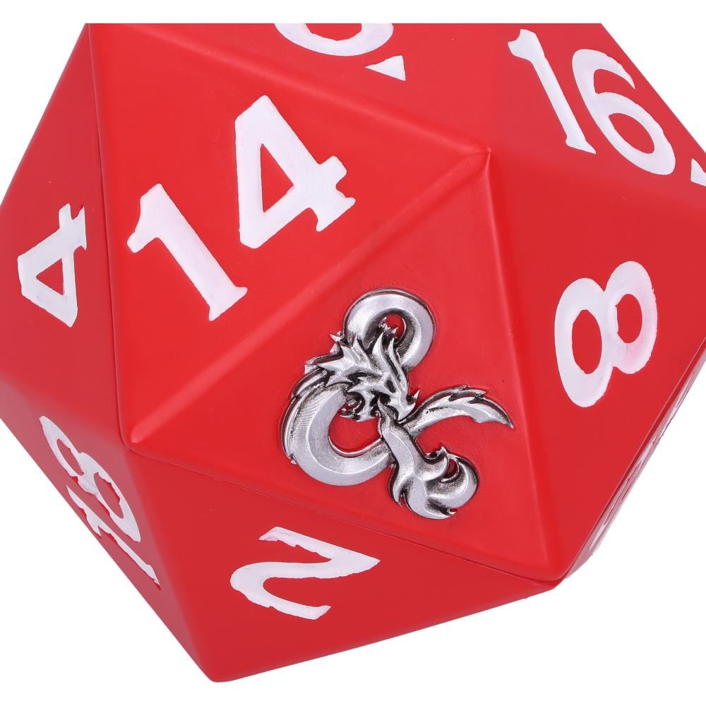Close-up of candy red D20 detailing
