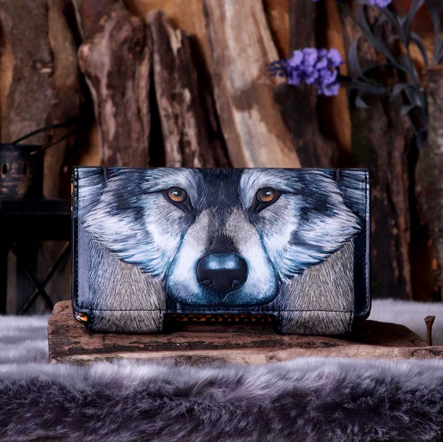 Guardian Wolf Embossed Purse by Lisa Parker 18.5cm