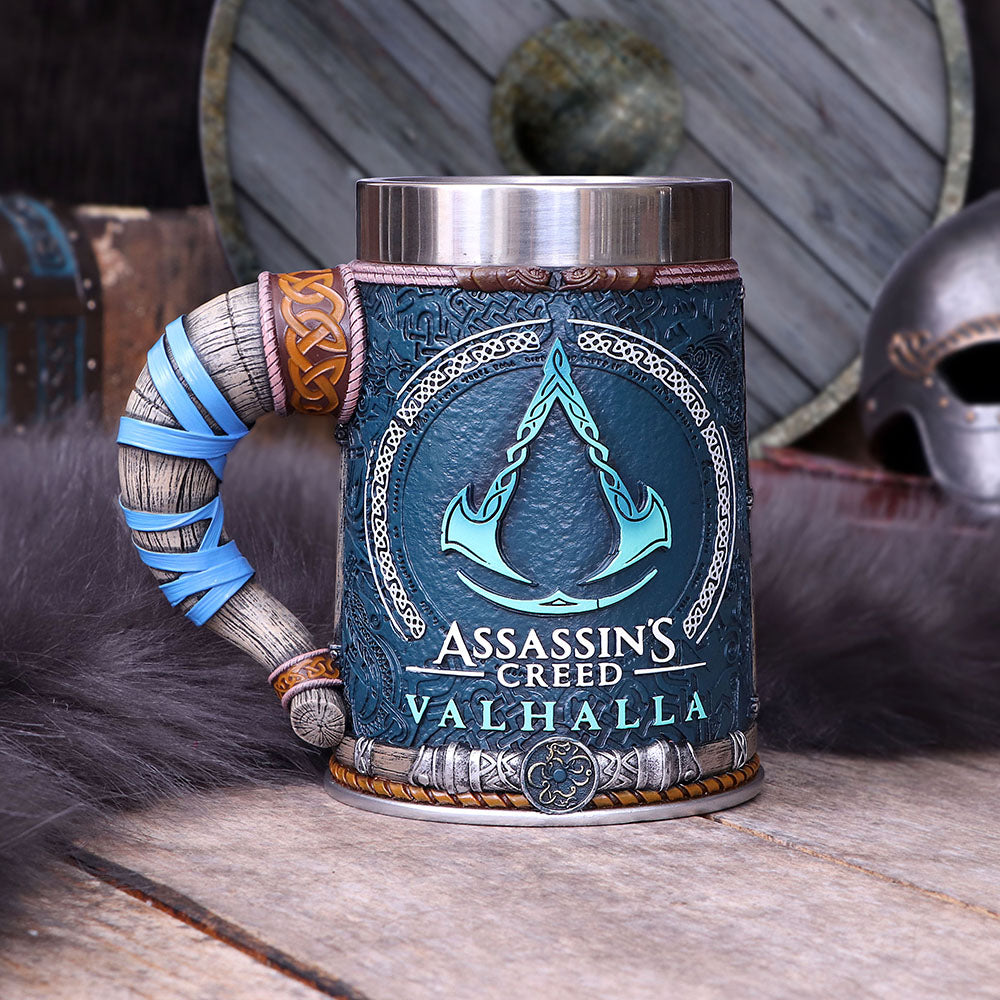 Hand-painted Assassin's Creed Viking tankard display